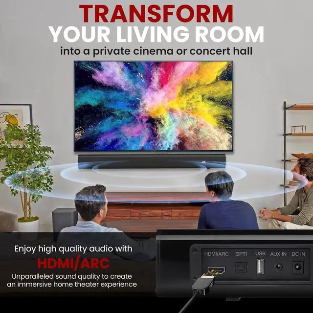 Alt view image 5 of 5 - Pyle Home Theater Soundbar Speaker - Wave Base Streaming Tabletop Stand Mount TV Digital System with AUX/Digital Optical Audio Connector Jacks/USB Port, HDMI /ARC, Full Sound Reproduction