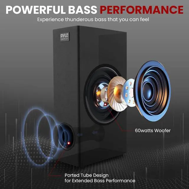 Alt view image 3 of 5 - Pyle 2.1 Tabletop Soundbar Digital Speaker System w/Bluetooth- Digital Amplifier with DSP Streaming Tabletop Stand Mount TV Digital System with AUX/Optical in/USB in/HDMI (ARC)/Coaxial, LED Display