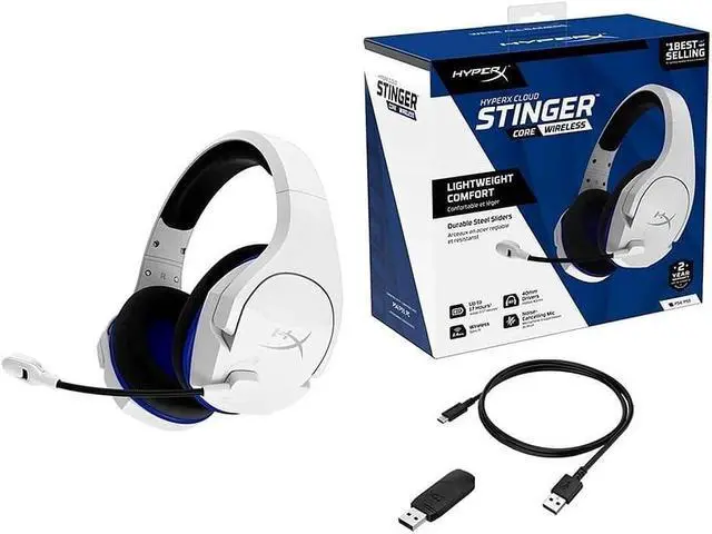 Alt view image 5 of 5 - HyperX HHSS1C-KB-WT/G Cloud Stinger Core  Wireless Gaming Headset, for PS4, PS5, PC, Lightweight, Durable Steel Sliders, Noise-Cancelling Microphone - White