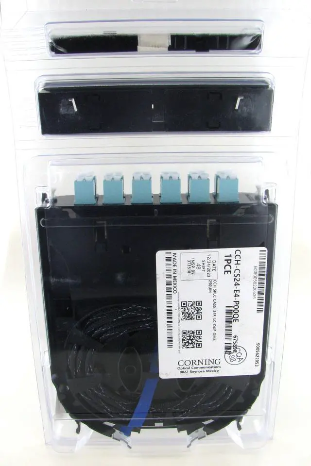 Main image of Corning CCH-CS24-E4-P00QE Pigtailed Splice Cassette, 24 Fiber, LC PC Duplex 50um Multimode (OM4), Single-Fiber (250 um)