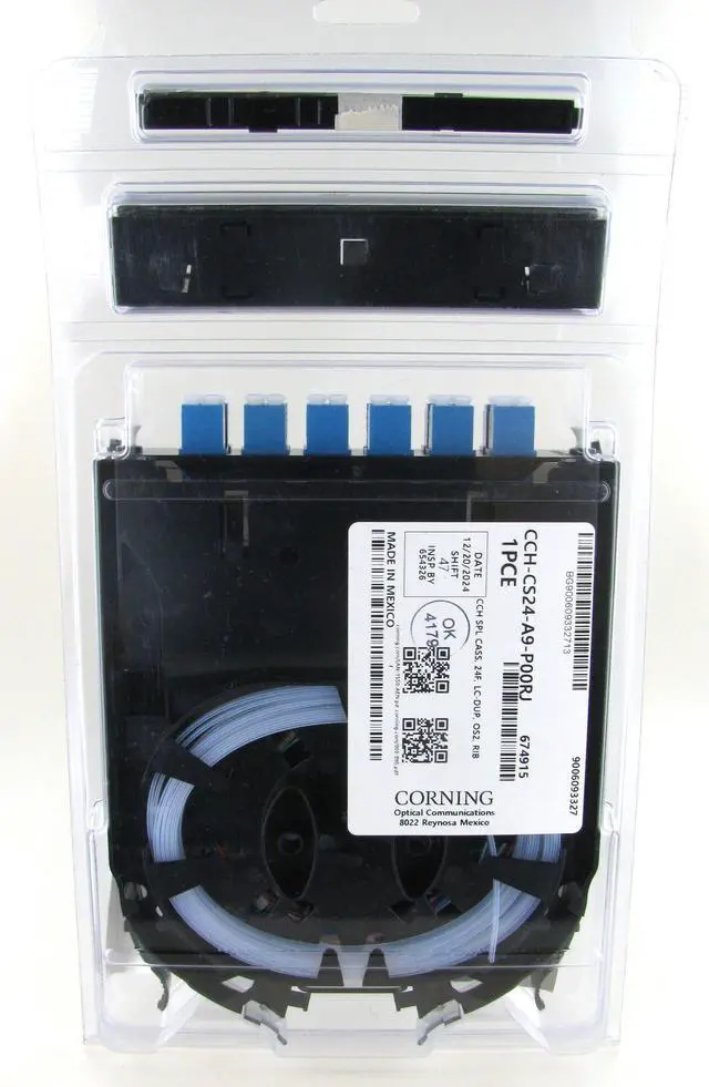 Main image of Corning CCH-CS24-A9-P00RJ Pigtailed Splice Cassette, 24 Fiber, LC UPC Duplex Singlemode (OS2), Ribbon