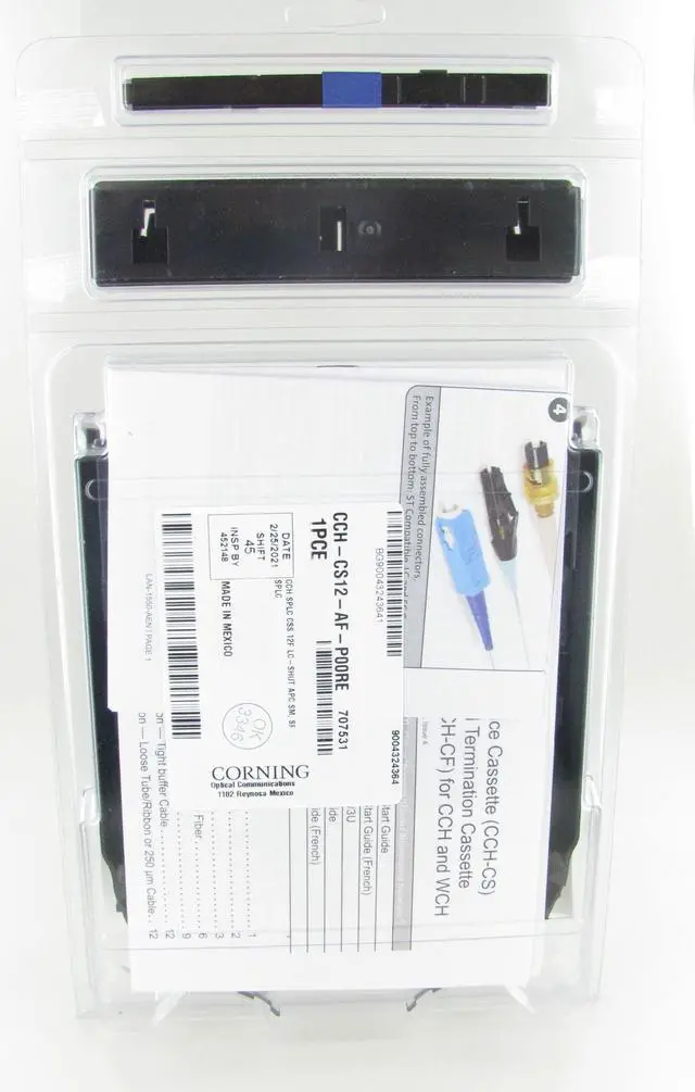 Main image of Corning CCH-CS12-AF-P00RE Pigtailed Splice Cassette, 12 Fiber, LC APC Duplex Shuttered Singlemode OS2