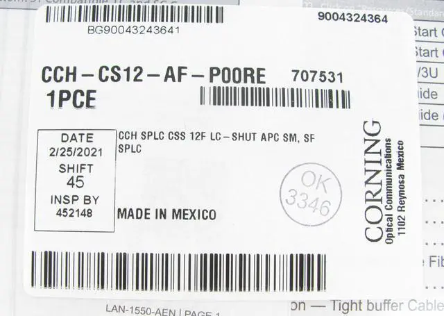 Alt view image 3 of 4 - Corning CCH-CS12-AF-P00RE Pigtailed Splice Cassette, 12 Fiber, LC APC Duplex Shuttered Singlemode OS2