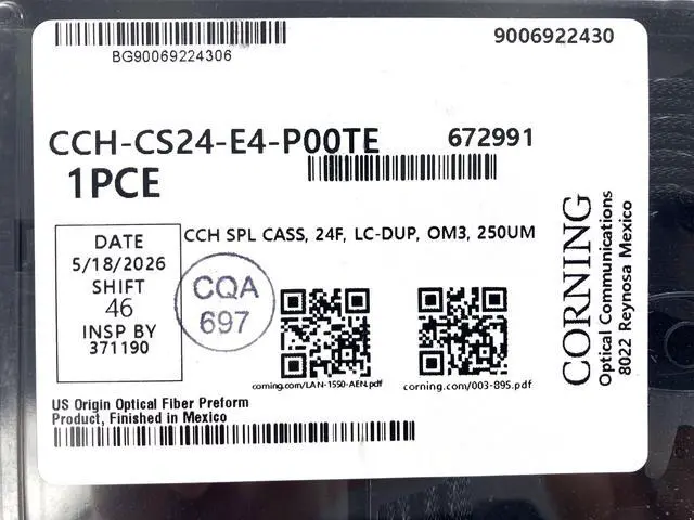 Alt view image 3 of 4 - Corning CCH-CS24-E4-P00TE Pigtailed Splice Cassette, 24 Fiber, LC PC Duplex 50um Multimode (OM3), Single-Fiber (250 um)