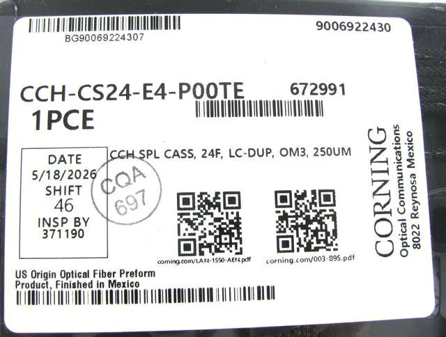 Alt view image 3 of 4 - Corning CCH-CS24-E4-P00TE Pigtailed Splice Cassette, 24 Fiber, LC PC Duplex 50um Multimode (OM3), Single-Fiber (250 um)