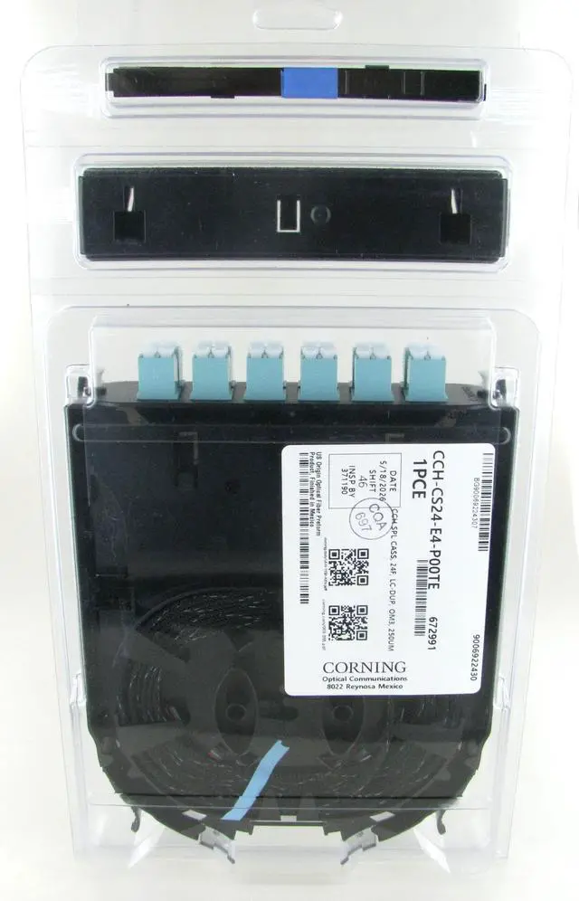 Main image of Corning CCH-CS24-E4-P00TE Pigtailed Splice Cassette, 24 Fiber, LC PC Duplex 50um Multimode (OM3), Single-Fiber (250 um)