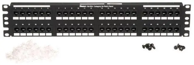 Main image of Panduit NetKey 48 Port Cat5e Network Patch Panel - 48 - 48 Port(s) - 48 x RJ-11 - 2U High - NK5EPPG48Y