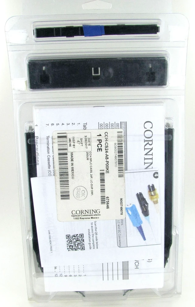 Main image of Corning CCH-CS24-A8-P00KE Pigtailed Splice Cassette, 24 F, LC Duplex OM1