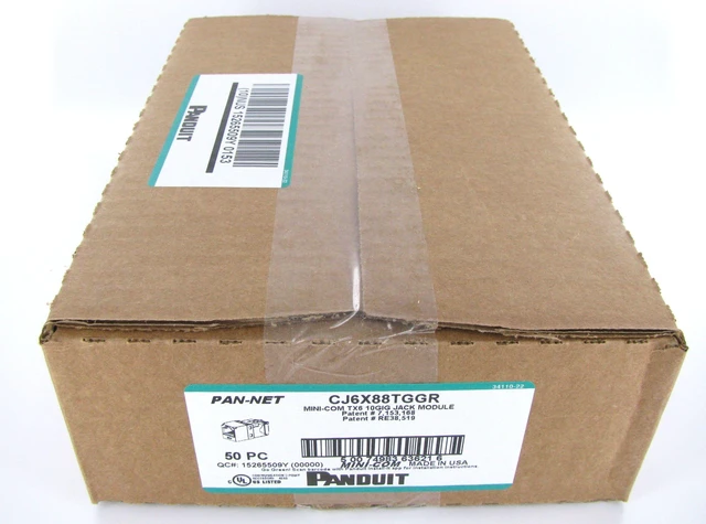 Main image of Panduit CJ6X88TGGR Cat6a 10 Gig Mini-Com Jack Module, Green, Box of 50