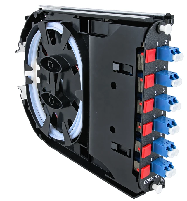Alt view image 5 of 7 - Corning CCH-CS12-A9-P00RJ Pigtailed Splice Cassette, 12 Fiber, LC Duplex Singlemode (OS2), Ribbon
