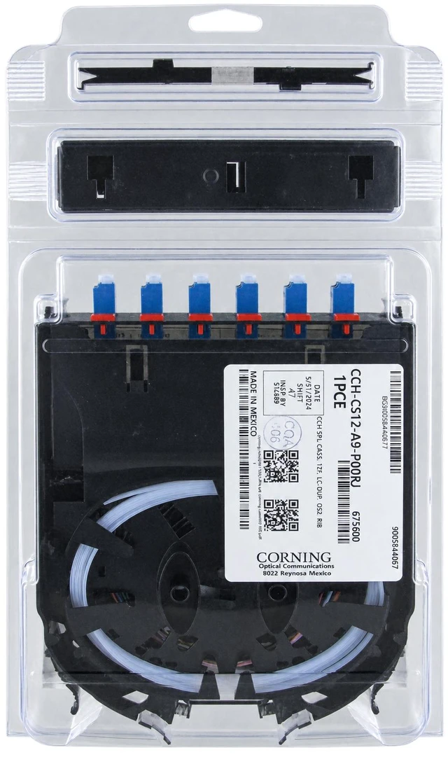 Main image of Corning CCH-CS12-A9-P00RJ Pigtailed Splice Cassette, 12 Fiber, LC Duplex Singlemode (OS2), Ribbon