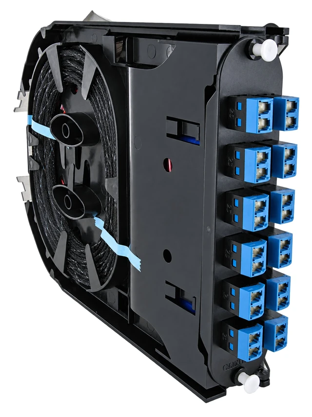 Alt view image 5 of 7 - Corning CCH-CS24-AE-P00RE Pigtailed Splice Cassette, 24 Fiber, LC UPC Polish, Duplex Shuttered Singlemode OS2