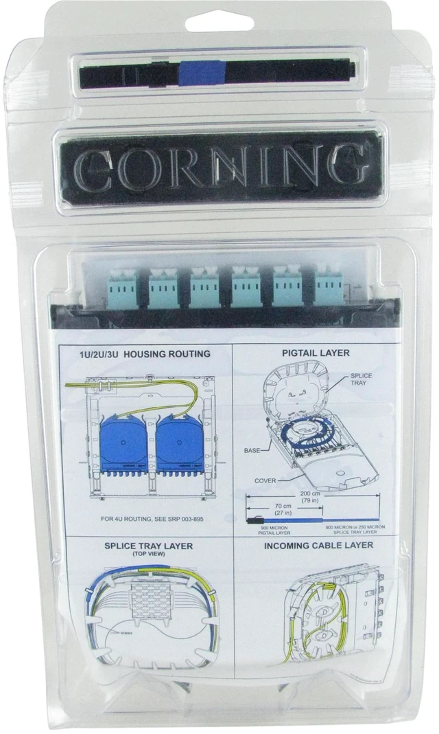 Alt view image 2 of 7 - Corning CCH-CS24-E4-P00QE Pigtailed Fiber Optic Splice Cassette, 24 Fiber, LC PC Duplex 50um Multimode (OM4), Single-Fiber (250 um)