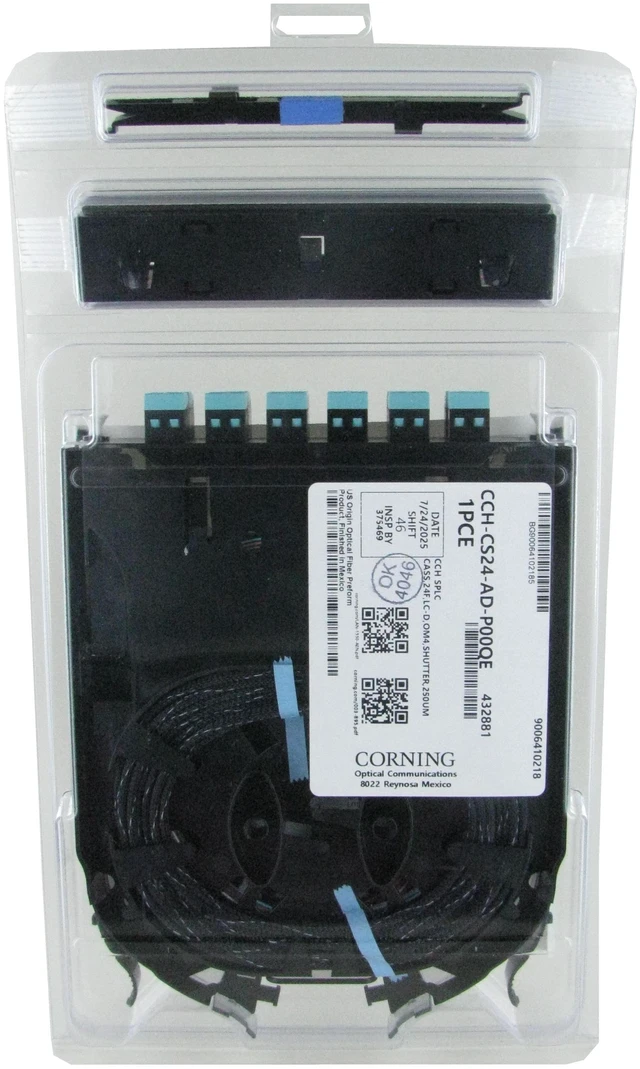 Alt view image 2 of 7 - Corning CCH-CS24-AD-P00QE Pigtailed Splice Cassette, 24 Fiber, LC Duplex Shuttered 50um Multimode OM4