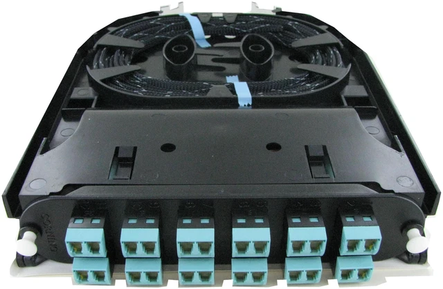 Alt view image 4 of 7 - Corning CCH-CS24-AD-P00QE Pigtailed Splice Cassette, 24 Fiber, LC Duplex Shuttered 50um Multimode OM4