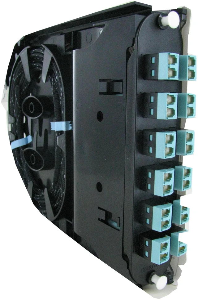 Alt view image 5 of 7 - Corning CCH-CS24-AD-P00QE Pigtailed Splice Cassette, 24 Fiber, LC Duplex Shuttered 50um Multimode OM4