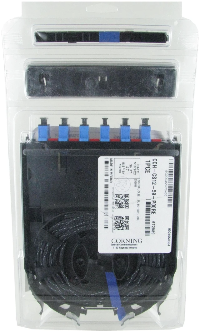Main image of Corning CCH-CS12-59-P00RE CCH Pigtail Fiber Optic Splice Cassette, 12 Fiber, SC UPC Duplex Singlemode (OS2), Single-Fiber (250 um)
