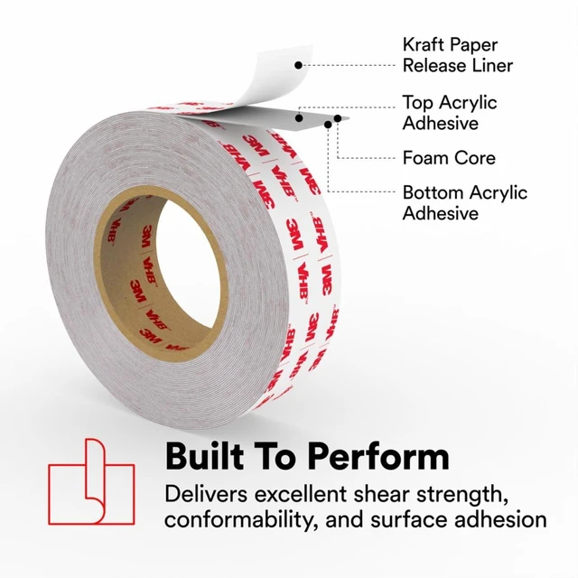 Alt view image 7 of 7 - 3M VHB 4936 Double Sided Acrylic Foam Tape 3/4 inch x 72 Yards Gray 24384