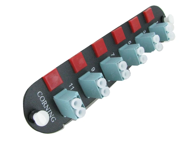 Alt view image 3 of 8 - Corning CCH-CP12-E4 Fiber Optic Patch Panel with 6 LC Duplex 10Gig Aqua OM3/OM4 Multimode 50um Adapters
