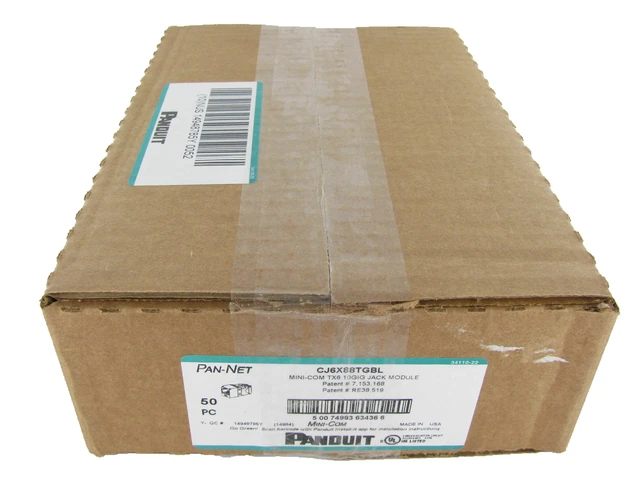 Alt view image 2 of 7 - Panduit CJ6X88TGBL-50 Mini-Com TX6A Cat6A RJ45 Ethernet Jack Module, 10Gbps UTP Unshielded, Black, 50-Pack