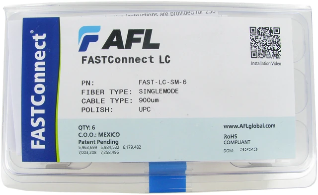 Main image of AFL FAST-LC-SM-6 FastConnect LC Singlemode SM OS2 Fiber Optic Connector, 6-Pack