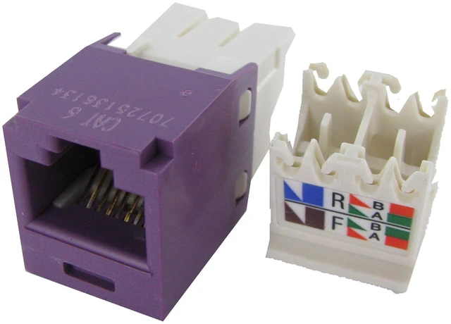 Alt view image 7 of 7 - Panduit CJ688TGVL-24 Mini-Com TX6 Plus Cat6 RJ45 Ethernet Jack Module, UTP Unshielded, Violet, 24-Pack