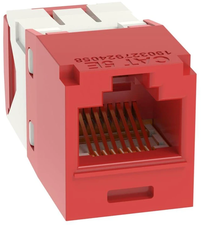 Main image of Panduit CJ5E88TGRD Mini-Com TX5e Cat5e RJ45 Ethernet Jack Module, UTP Unshielded, Red