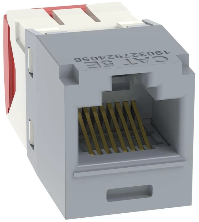 Main image of Panduit CJ5E88TGIG-50 Mini-Com TX5e Cat5e RJ45 Ethernet Jack Module, UTP Unshielded, International Gray, 50-Pack