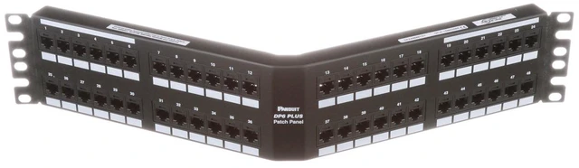 Main image of Panduit DPA48688TGY Cat6 RJ45 Ethernet Network Patch Panel, 48 Ports, Angled, 2U, 19-Inch Rack Mount
