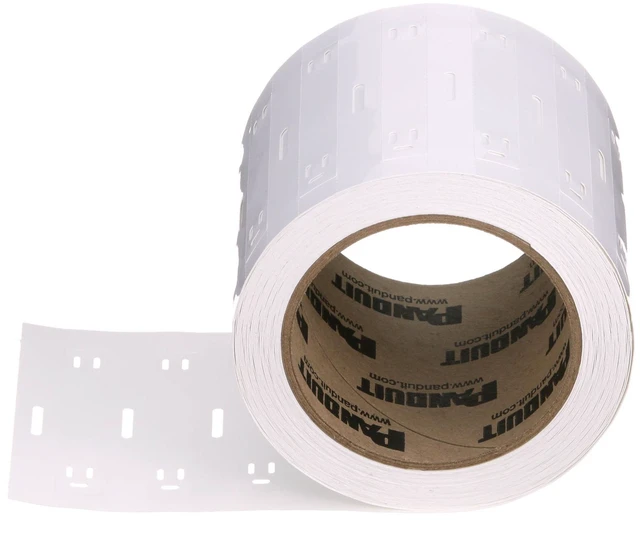 Alt view image 3 of 5 - Panduit M300X100Y7T-2026 Thermal Transfer Marker Plates, 3" W x 1" H, White Polyester/Polyolefin, 500 Markers Per Roll