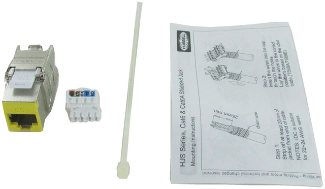 Alt view image 2 of 7 - Hubbell HJS6Y Cat 6 Shielded RJ45 Ethernet Keystone Jack Yellow Cobra-Lock