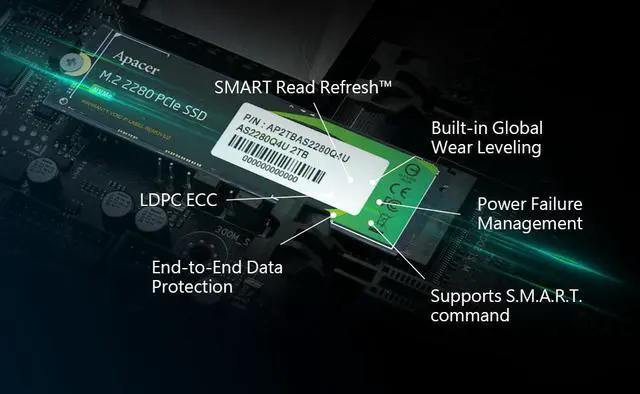 Alt view image 5 of 7 - Apacer AS2280Q4U M.2 PCIe Gen4 x4 Internal 2TB SSD - Free Heatsink, PS5 Compatibility (Single)