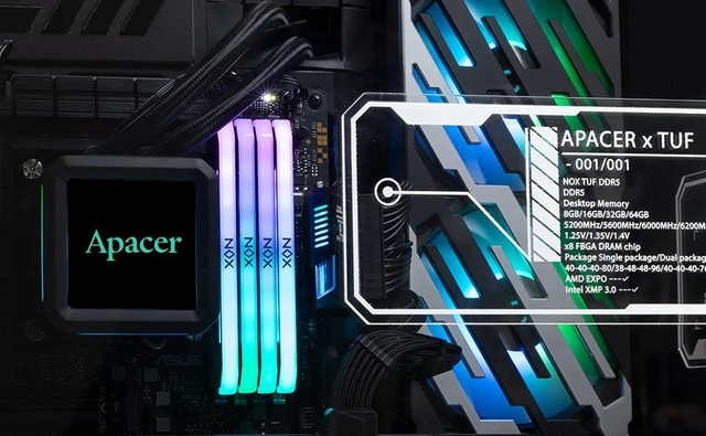 Alt view image 2 of 7 - Apacer NOX Asus TUF Gaming Alliance RGB 32GB DDR5 RAM (2x16GB) 288-Pin PC 6000 Desktop Memory Module Black 5600