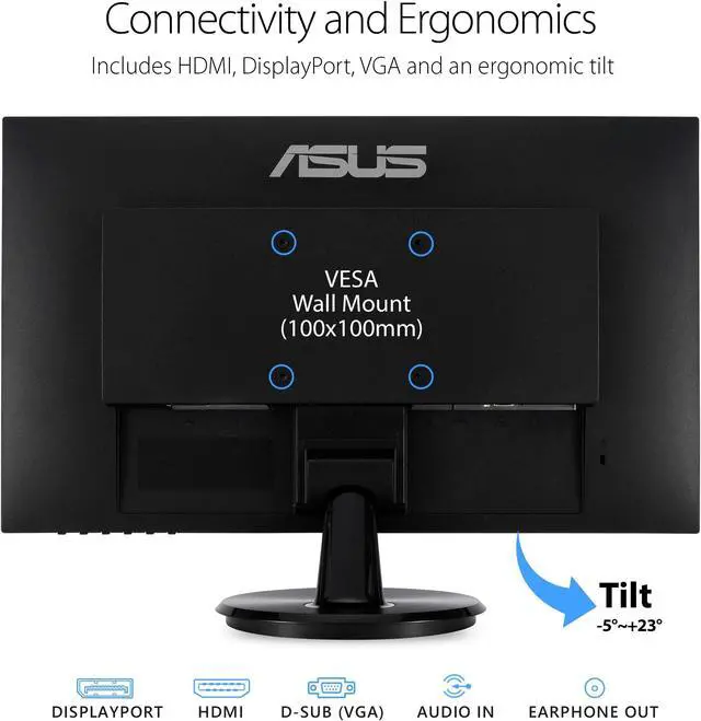 Alt view image 12 of 14 - ASUS VA24DQ 24" (23.8" Viewable) Monitor, 1080P Full HD, 75Hz, IPS, Adaptive-Sync/FreeSync, Eye Care, HDMI DisplayPort VGA, Frameless, VESA Wall Mountable