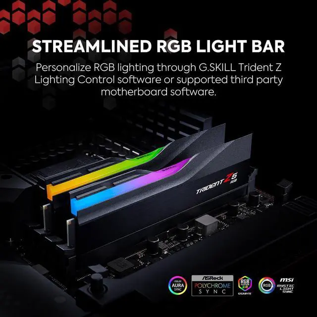 Alt view image 6 of 7 - G.Skill Trident Z5 RGB Series (Intel XMP) 32GB (2 x 16GB) 288-Pin SDRAM DDR5 6400 CL32-39-39-102 1.40V Dual Channel Desktop Memory F5-6400J3239G16GA2-TZ5RK (Matte Black)