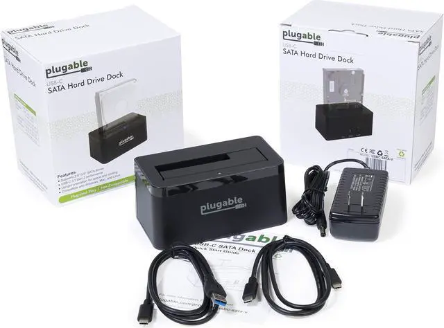 Alt view image 10 of 13 - Plugable USB 3.1 Gen 2 10Gbps SATA Upright Hard Drive Dock and SSD Dock - includes both USB-C and USB 3.0 cables, supports 10TB+ drives