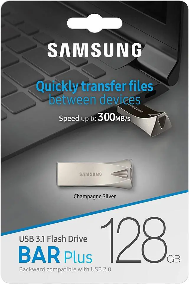 Alt view image 4 of 16 - Samsung MUF-128BE3/EU MAH 128GB USB 3.1 Flash Drive r300MB/s Samsung Bar Plus Champagne Silver Casing