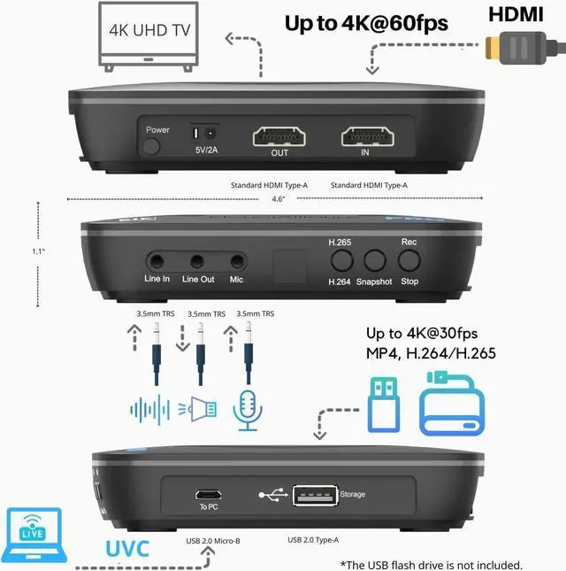 Alt view image 14 of 15 - ClonerAlliance UHD Pro, Standalone 4K H.265/H.264 HDMI Video & Gaming Recorder, Playback Instantly. Schedule Recording. UVC Standard. Live Commentary.