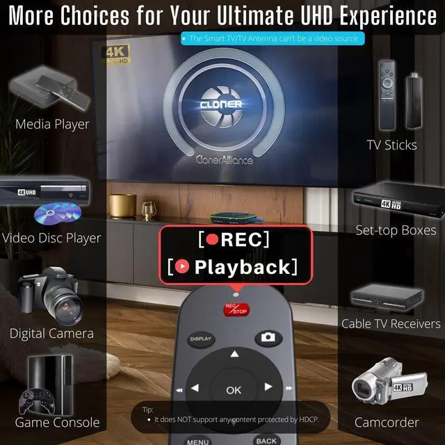 Alt view image 15 of 15 - ClonerAlliance UHD Pro, Standalone 4K H.265/H.264 HDMI Video & Gaming Recorder, Playback Instantly. Schedule Recording. UVC Standard. Live Commentary.
