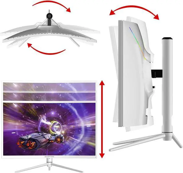 Alt view image 2 of 12 - Sceptre Curved 32-inch QHD Gaming Monitor 2560 x 1440 up to 165Hz 144Hz 1ms HDR1000 99% sRGB, Light Sensor Height Adjustable DP HDMI USB Type C 3.1 Build-in Speakers Nebula White (C325B-QWN168W)