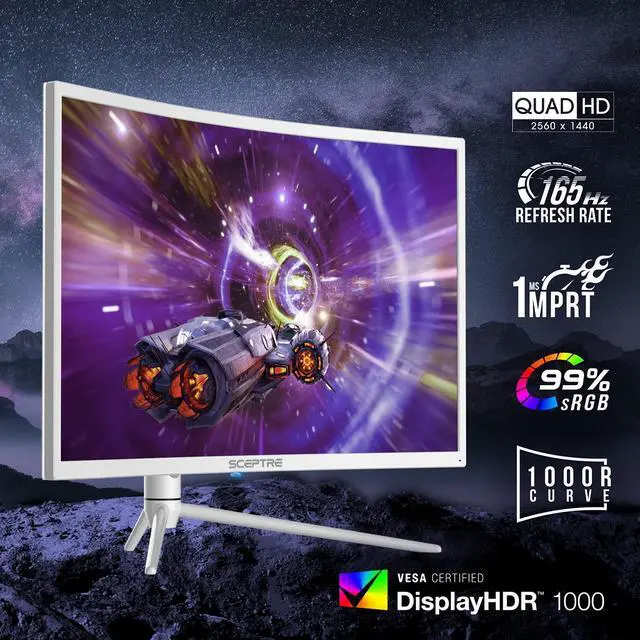 Alt view image 4 of 12 - Sceptre Curved 32-inch QHD Gaming Monitor 2560 x 1440 up to 165Hz 144Hz 1ms HDR1000 99% sRGB, Light Sensor Height Adjustable DP HDMI USB Type C 3.1 Build-in Speakers Nebula White (C325B-QWN168W)