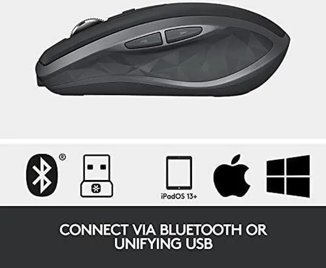 Alt view image 11 of 15 - Logitech MX Anywhere 2S Mouse - Darkfield - Wireless - Bluetooth - Yes - USB - 4000 dpi - Scroll Wheel - 7 Button(s)