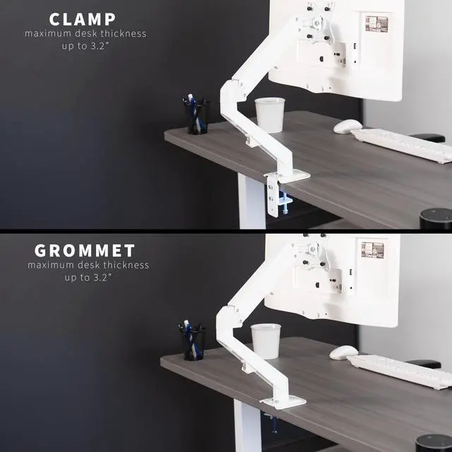 Alt view image 11 of 14 - VIVO White Articulating Single Pneumatic Spring Arm Clamp-on Desk Mount Stand | Fits 1 Monitor 17" to 27" (STAND-V101OW)