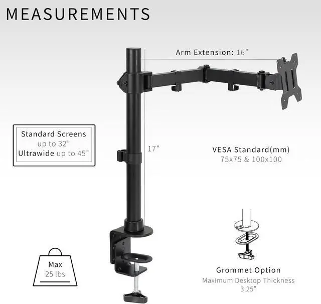 Alt view image 8 of 13 - VIVO Single Ultrawide Monitor Desk Mount, Adjustable Stand for Screens up to 45"