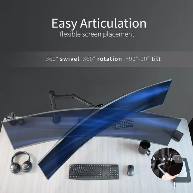 Alt view image 9 of 13 - VIVO Single Ultrawide Monitor Desk Mount, Adjustable Stand for Screens up to 45"