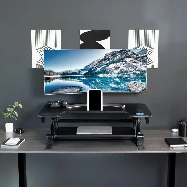 Alt view image 9 of 14 - VIVO Black Height Adjustable Stand up Desk Converter | 36" Sit to Stand Tabletop Monitor Riser (DESK-V000V)