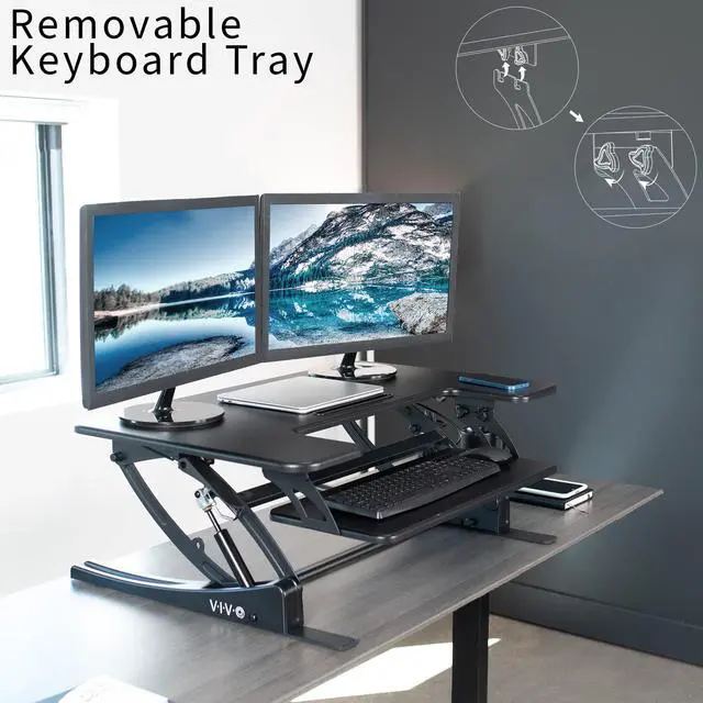 Alt view image 10 of 14 - VIVO Black Height Adjustable Stand up Desk Converter | 36" Sit to Stand Tabletop Monitor Riser (DESK-V000V)