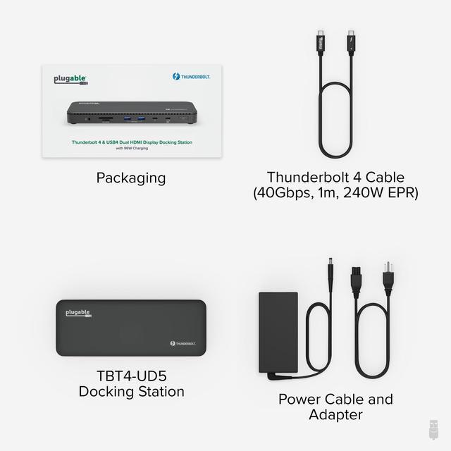 Alt view image 9 of 15 - Plugable Thunderbolt 4 Dock with 100W Charging, Thunderbolt Certified, Laptop Docking Station Dual Monitor Single 8K or Dual 4K HDMI for Windows and Mac, 4X USB, Gigabit Ethernet (TBT4-UD5)