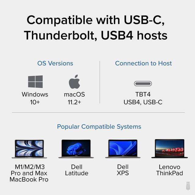 Alt view image 11 of 15 - Plugable Thunderbolt 4 Dock with 100W Charging, Thunderbolt Certified, Laptop Docking Station Dual Monitor Single 8K or Dual 4K HDMI for Windows and Mac, 4X USB, Gigabit Ethernet (TBT4-UD5)