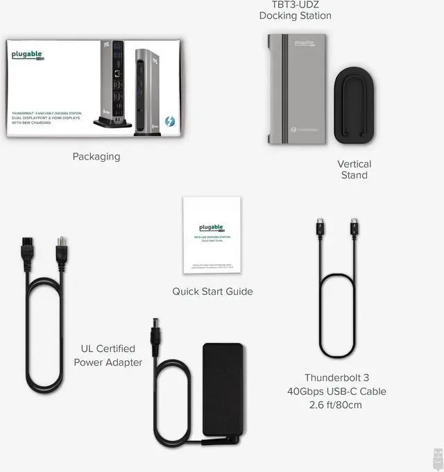 Alt view image 10 of 20 - Plugable 14-in-1 USB-C and Thunderbolt Dock - 40Gbps with 96W Charging, Compatible with Mac and Windows, 2x HDMI 2.0 and DisplayPort, 7x USB ports, Ethernet, Audio, SD/MicroSD, Driverless